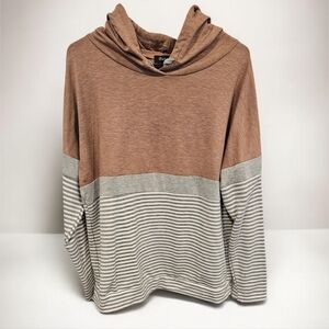 NWOT Women's Tanish/rose and Gray Striped Hoodie Size--Large